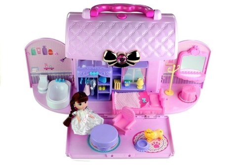 Rozkładany Domek W Walizce Lalka Pies Dodatki Róż